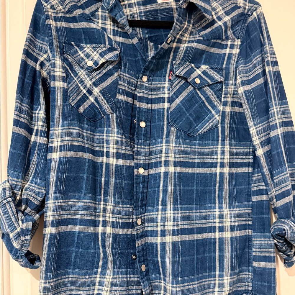 Levi's Blue Plaid Button Down Shirt